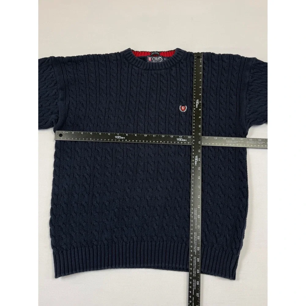 Vintage Chaps Ralph Lauren Golf Navy Blue Cable Knit Cotton Sweater Mens Size XL